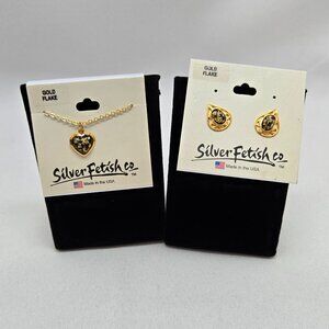 Silver Fetish Co. Made In USA Gold Flakes Necklace & Earrings #860
